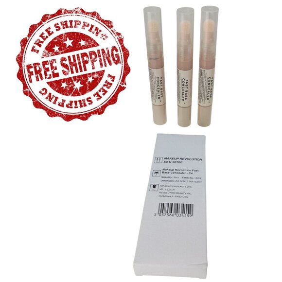 Pack of  3 Revolution Fast Base Concealer C4 4.5ml Dark Circles & Imperfections - Picture 1 of 1